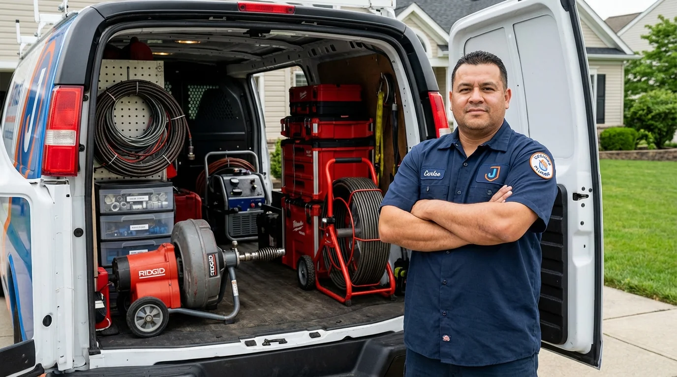 Professional drain cleaning equipment and Johns Plumbing LLC plumber in Justin