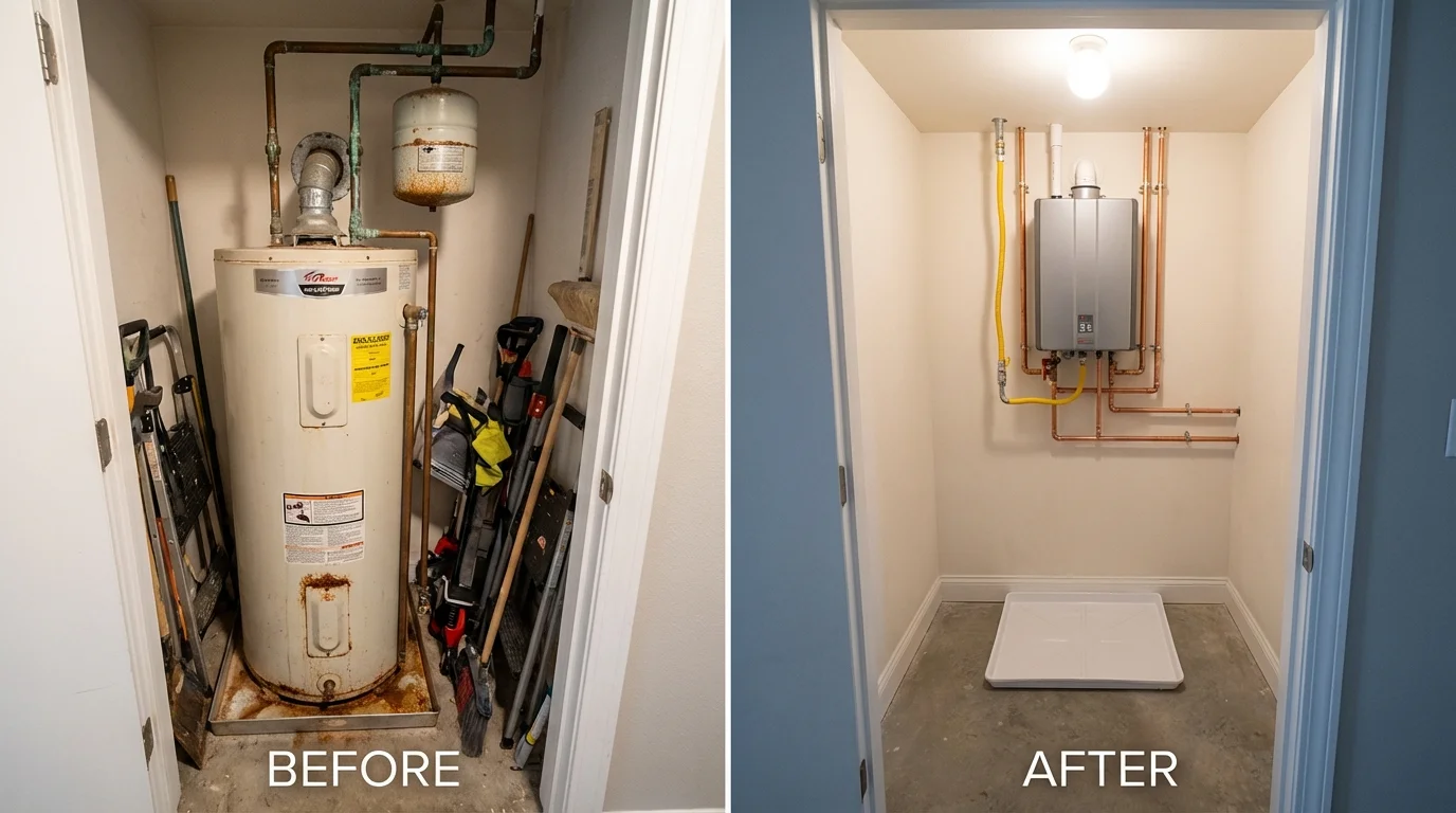 Tank water heater versus wall-mounted tankless unit comparison for Justin, TX homeowners